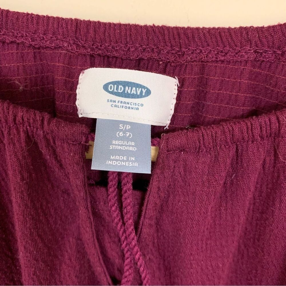 Boho Peasant Top Girls Small 6-7 shirt Blouse Flowy Hippie Fall School Burgundy - Picture 3 of 8